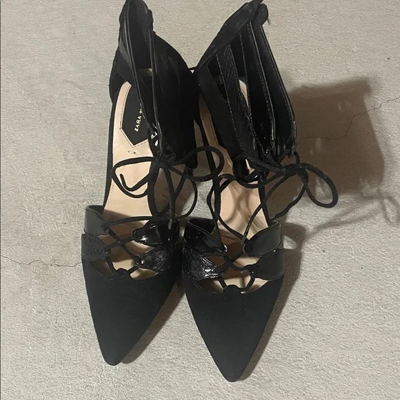 Zara Black Lace-Up Heels - Picture 3 of 16